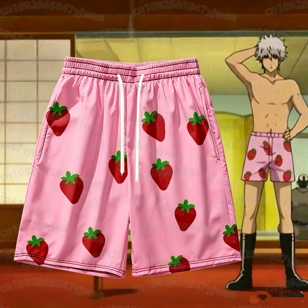 Anime Cosplay Costumes - Męskie różowe krótkie spodnie w truskawki